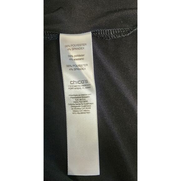 Chico’s Round Neck Knit Black Top Gold Zipper Short Sleeve Top Blouse Sz 1 (M-8) - Picture 9 of 9